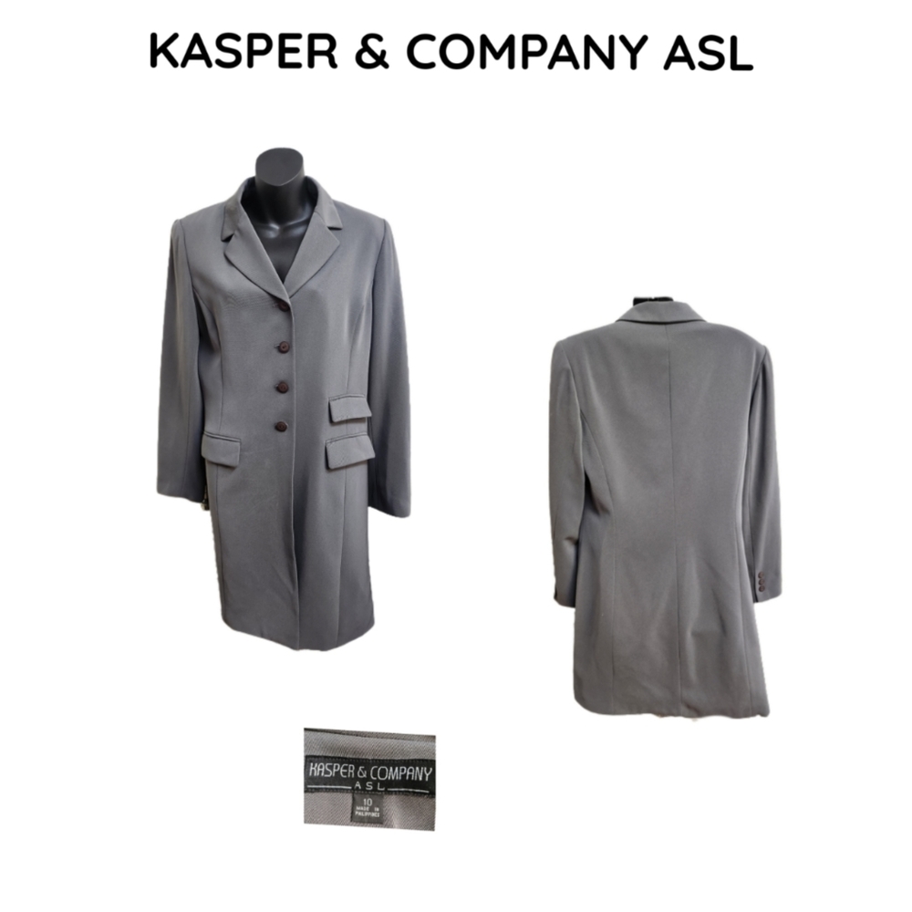 VINTAGE KASPER & COMPANY ASL GRAY DRESSY LONG COAT SIZE 10